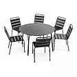 OVIALA - Ensemble table de jardin ronde et 6 chaises en métal anthracite - Palavas - vignette