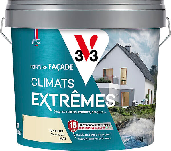 V33 PEINTURE - Peinture façade extérieure Climats extrêmes® - Ton pierre - 10L - large