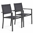 OVIALA - Lot de 2 fauteuils de jardin aluminium et textilène gris - Nice - vignette