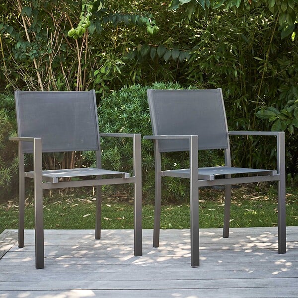 OVIALA - Lot de 2 fauteuils de jardin aluminium et textilène gris - Nice - large