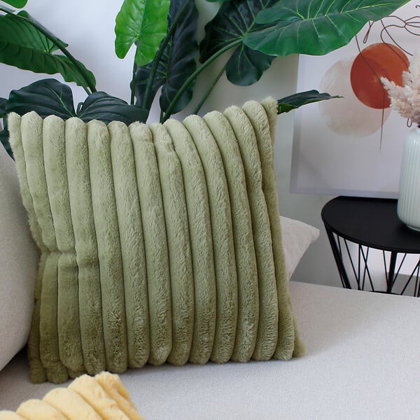 C MA DECO - Coussin aspect fourrure 40x40cm - Vert olive - large