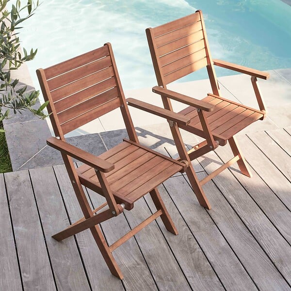 OVIALA - Lot de 2 fauteuils en bois d'eucalyptus - Canet - large
