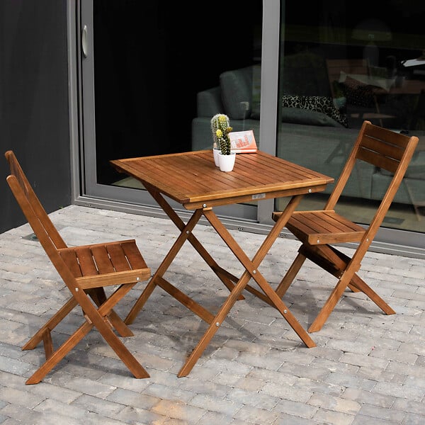 OVIALA - Table et 2 chaises pliante en bois d'eucalyptus - Sete - large
