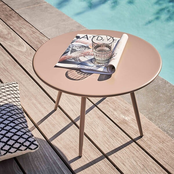 OVIALA - Table basse de jardin ronde en métal taupe 50 cm - Palavas - large