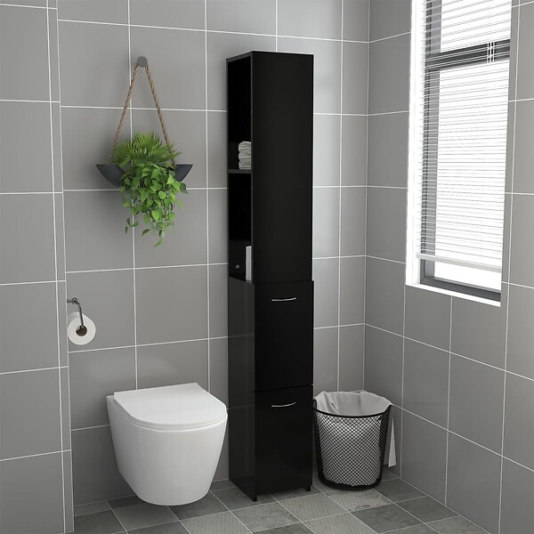 VIDAXL - vidaXL Armoire de salle de bain noir 25x26,5x170 cm bois d'ingénierie - large