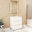 AURLANE - Pack Meuble Salle de Bains 60cm Blanc 3 Tiroirs, Vasque, Miroir 60x80 à Leds intégrées - XENOS - vignette