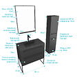 AURLANE - Meuble Salle de Bains 80 cm, Vasque Noire, Miroir Led et Colonne - Noir - STRUCTURA - vignette