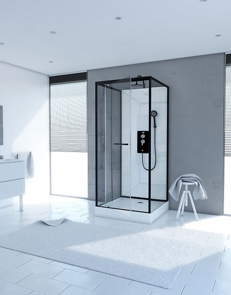 AURLANE - Cabine de douche carrée 70x70x225cm - extra blanc et profilé noir mat - LUNAR SQUARE 70 - large