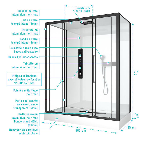 AURLANE - Cabine de douche RECTANGLE 160x85x217cm - FACTORY 2 XXL - large