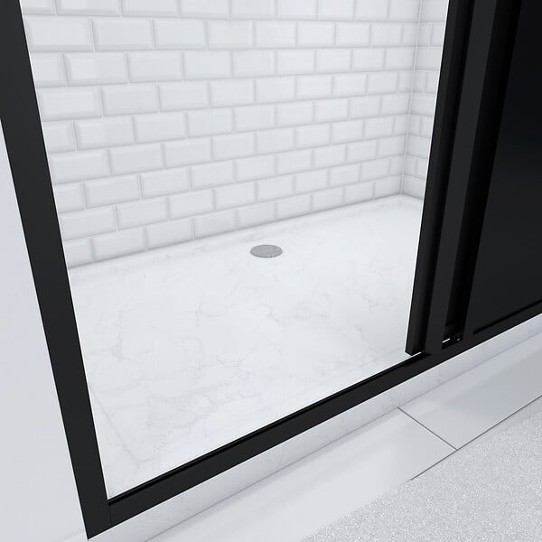 AURLANE - Pack Porte Coulissante Noire Mate Type 'Atelier' et Receveur Blanc Effet Pierre - 120x90x200 cm - large