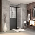 AURLANE - Porte Coulissante Noire Mate 'Atelier' et Receveur à Grille Linéaire Effet Pierre - 120x80x200 cm - vignette