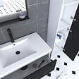 AURLANE - Meuble Salle de Bains 80 cm, Vasque Blanche, Miroir Led et Colonne - Blanc et Noir - STRUCTURA - vignette