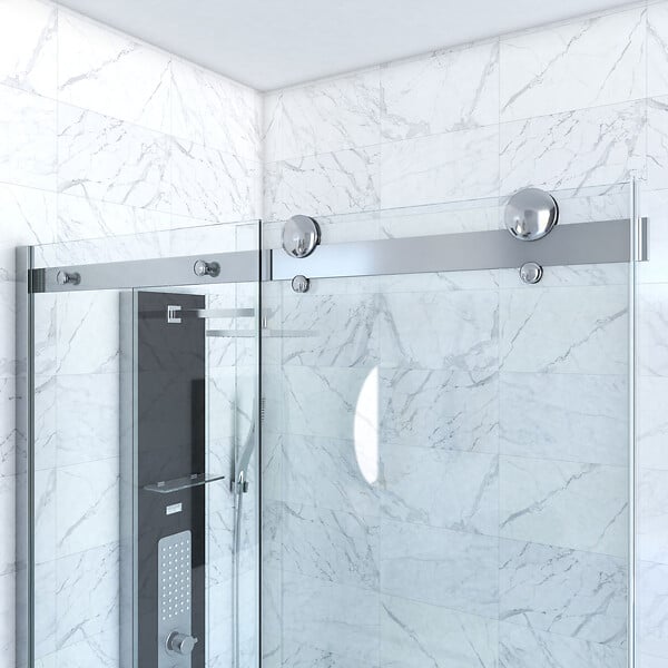 AURLANE - Porte de Douche Coulissante 120x200 cm + Retour 80x200 cm - Aluminium Chromé - Verre Trempé 8 mm - large