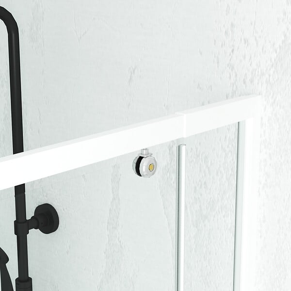 AURLANE - Porte de douche pivotante ajustable de 78 à 90cm en Alu. Blanc et verre transparent - WHITY PIVOT - large