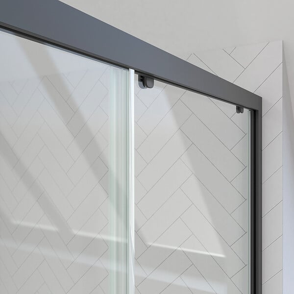 AURLANE - Porte de douche coulissante 100x200 cm - Verre transparent - Profilé Noir - CRUSH - large