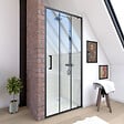 AURLANE - Porte de douche pivotante type industriel - 80x200cm - PROFILE NOIR MAT - verre 6mm - vignette