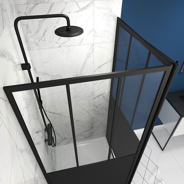 AURLANE - Porte de douche pivotante + paroi de retour type atelier - 80x200 cm - large
