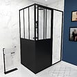 AURLANE - Porte de douche coulissante 120x200cm + retour 80cm type atelier - NOIR MAT - verre 5mm - vignette