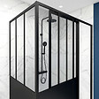 AURLANE - Porte de douche coulissante 120x200cm + retour 80cm type atelier - NOIR MAT - verre 5mm - vignette