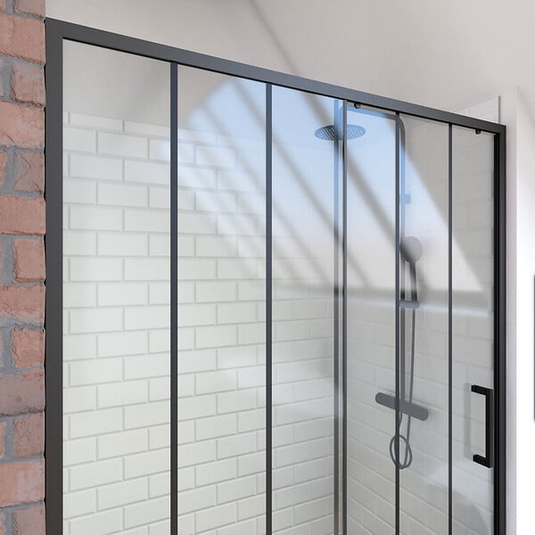 AURLANE - Porte de douche 120x200 cm - Verre sérigraphié - Profilé Noir - CRUSHX - large
