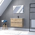 AURLANE - Pack Meuble SDB 80cm suspendu 2 tiroirs Chene_Vasque blanche + Miroir Led - TIMBER 80_Pack36 - vignette