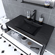 AURLANE - Meuble de salle de bain 80x50 cm Noir MAT - 2 tiroirs BLANC - vasque résine noire effet pierre - vignette