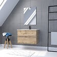 AURLANE - Pack Meuble SDB 80cm suspendu 2 tiroirs Chene_Vasque blanche + Miroir Led - TIMBER 80_Pack37 - vignette