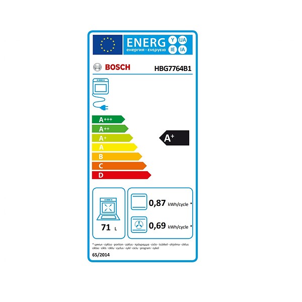 BOSCH - Four Intégrable 71l 60cm A+ Pyrolyse Noir - HBG7764B1 - large