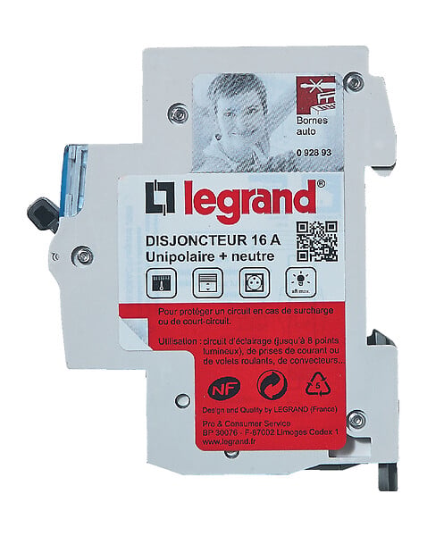 LEGRAND - Disjoncteur DNX3 Phase + Neutre 16A - Bornes automatiques - 1 module - large
