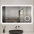 AICA SANITAIRE - Miroir lumineux loupe + bluetooth + tricolore + anti-buée 100x60cm salle de bain dimmable,mémoire,tactile,led - vignette