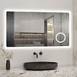AICA SANITAIRE - Miroir lumineux Horloge + loupe + bluetooth + tricolore + anti-buée 100x60cm salle de bain dimmable,mémoire,tactile,led - vignette