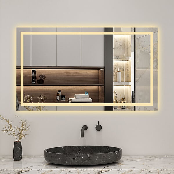 AICA SANITAIRE - LED miroir lumineux 3 couleurs tactile + anti-buée + dimmable + mémoire 120x80cm miroir salle de bain - large