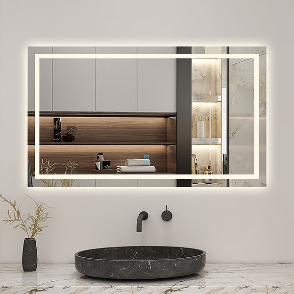 AICA SANITAIRE - LED miroir lumineux 3 couleurs tactile + anti-buée + dimmable + mémoire 120x80cm miroir salle de bain - large