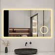 AICA SANITAIRE - Miroir lumineux loupe + bluetooth + tricolore + anti-buée 140x80cm salle de bain dimmable,mémoire,tactile,led - vignette