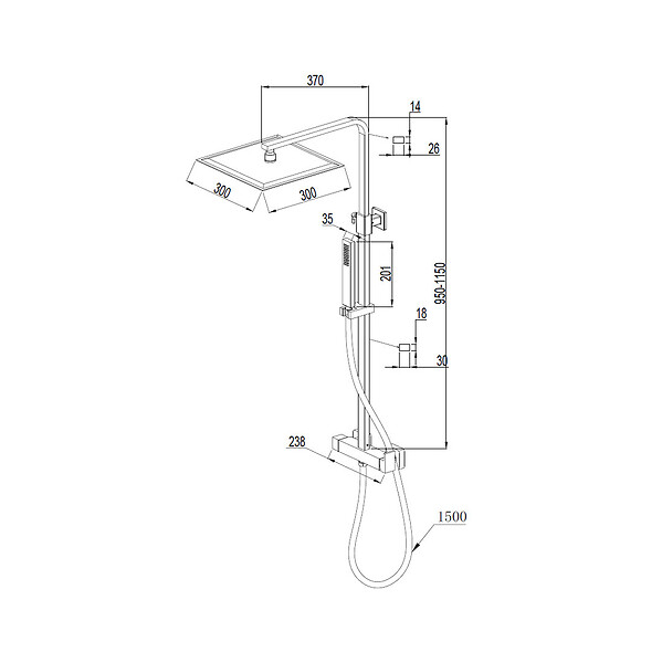 ESSEBAGNO - Square II colonne de douche carrée mécanique or brossé - large