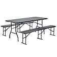 OVIALA - Ensemble table et 2 bancs pliants en PEHD - Rekkem - vignette