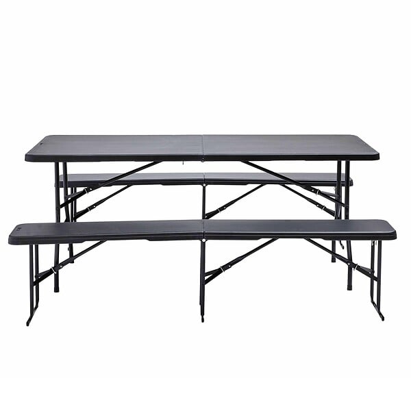OVIALA - Ensemble table et 2 bancs pliants en PEHD - Rekkem - large