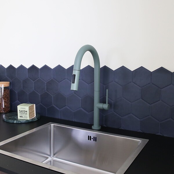 ESSEBAGNO - Portofino mitigeur évier à douchette extractible gris vert - large
