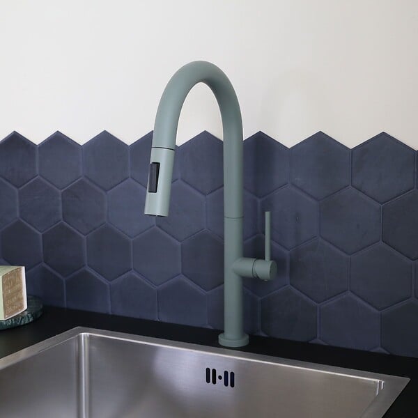 ESSEBAGNO - Portofino mitigeur évier à douchette extractible gris vert - large