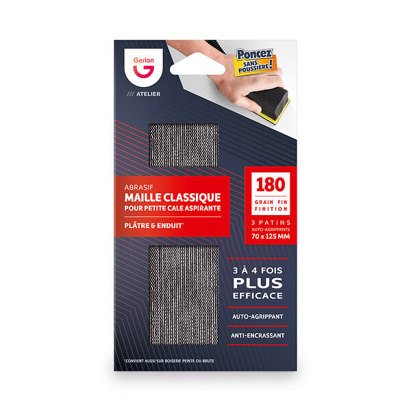 GERLON - Lot de 3 recharges maille abrasive grain 180 - large