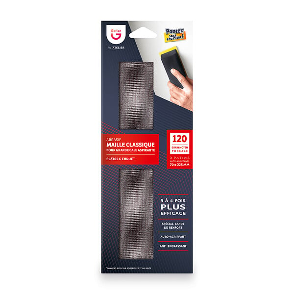 GERLON - Lot de 3 recharges maille abrasives 70x225 mm grain 120 - large