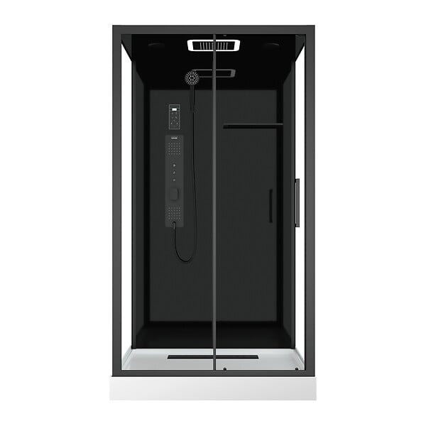 AURLANE - Cabine de douche Hydromassante 115x90x218 cm - Porte coulissante - Fonds & Profilés Noir Mat - large