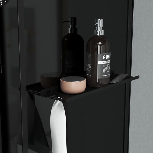 AURLANE - Cabine de douche Hydromassante 115x90x218 cm - Porte coulissante - Fonds & Profilés Noir Mat - large