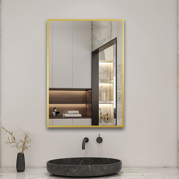 AICA SANITAIRE - Miroir d'or rectangulaire  mat suspendu horizontalement et verticalement 80*60cm - large
