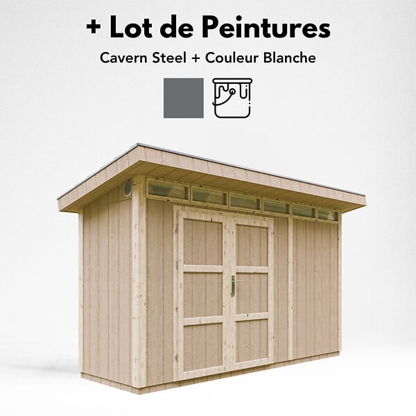 TIMBELA - Abri de Jardin Qualité Premium 4m² - L161xL412cm - Kit tout compris avec sol, tuiles bitumineuses, set de peinture-Construction de Panneaux LP Smartside- Cabane de Jardin Timbela M902A CAVERN STEEL - large
