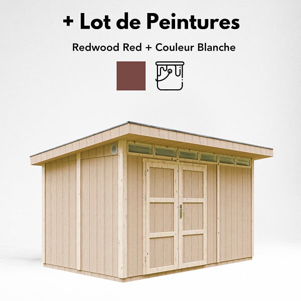 TIMBELA - Abri de Jardin Qualité Premium 9m² - L412xL279cm - Kit tout compris avec sol, tuiles bitumineuses, set de peinture-Construction de Panneaux LP Smartside- Cabane de Jardin Timbela M904A REDWOOD RED - large