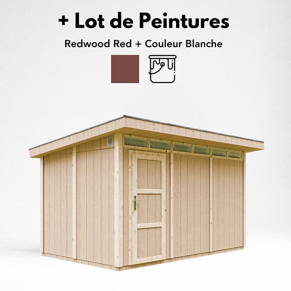 TIMBELA - Abri de Jardin Qualité Premium 9m² - L412xL279cm - Kit tout compris avec sol, tuiles bitumineuses, set de peinture-Construction de Panneaux LP Smartside- Cabane de Jardin Timbela M904 HARVEST HONEY - large