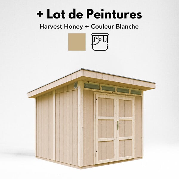 TIMBELA - Abri de Jardin Qualité Premium 6m² - L294xL279cm - Kit tout compris avec sol, tuiles bitumineuses, set de peinture-Construction de Panneaux LP Smartside- Cabane de Jardin Timbela M903A HARVEST HONEY - large