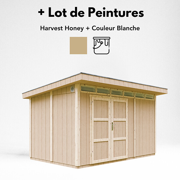 TIMBELA - Abri de Jardin Qualité Premium 9m² - L412xL279cm - Kit tout compris avec sol, tuiles bitumineuses, set de peinture-Construction de Panneaux LP Smartside- Cabane de Jardin Timbela M904A HARVEST HONEY - large