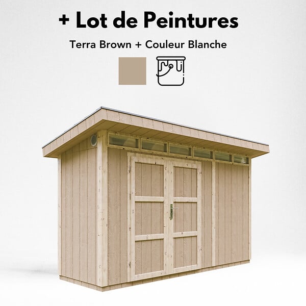 TIMBELA - Abri de Jardin Qualité Premium 4m² - L161xL412cm - Kit tout compris avec sol, tuiles bitumineuses, set de peinture-Construction de Panneaux LP Smartside- Cabane de Jardin Timbela M902A TERRA BROWN - large